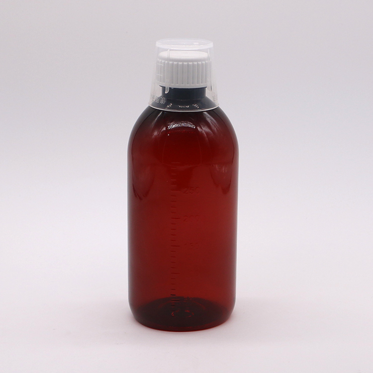 Body Material PET 300ml PET Empty Cough Syrup Bottle with Scale and Tamper Proof Cap
