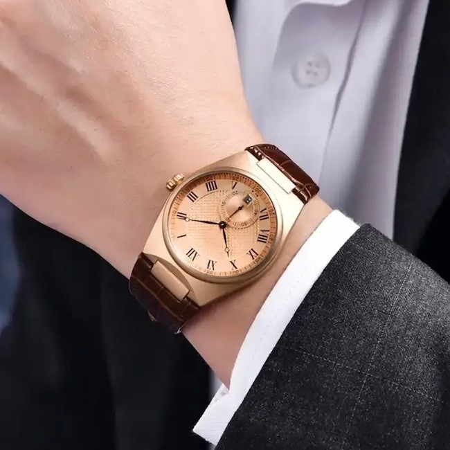 Leather Strap Waterproof Quartz Watch