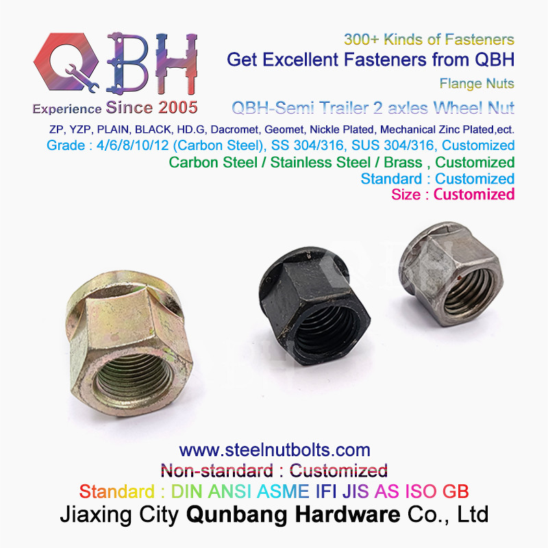 QBH M12- M42 Yzp Black Plain Semi Trailer 2 Axles Flange Wheel Hub Nut