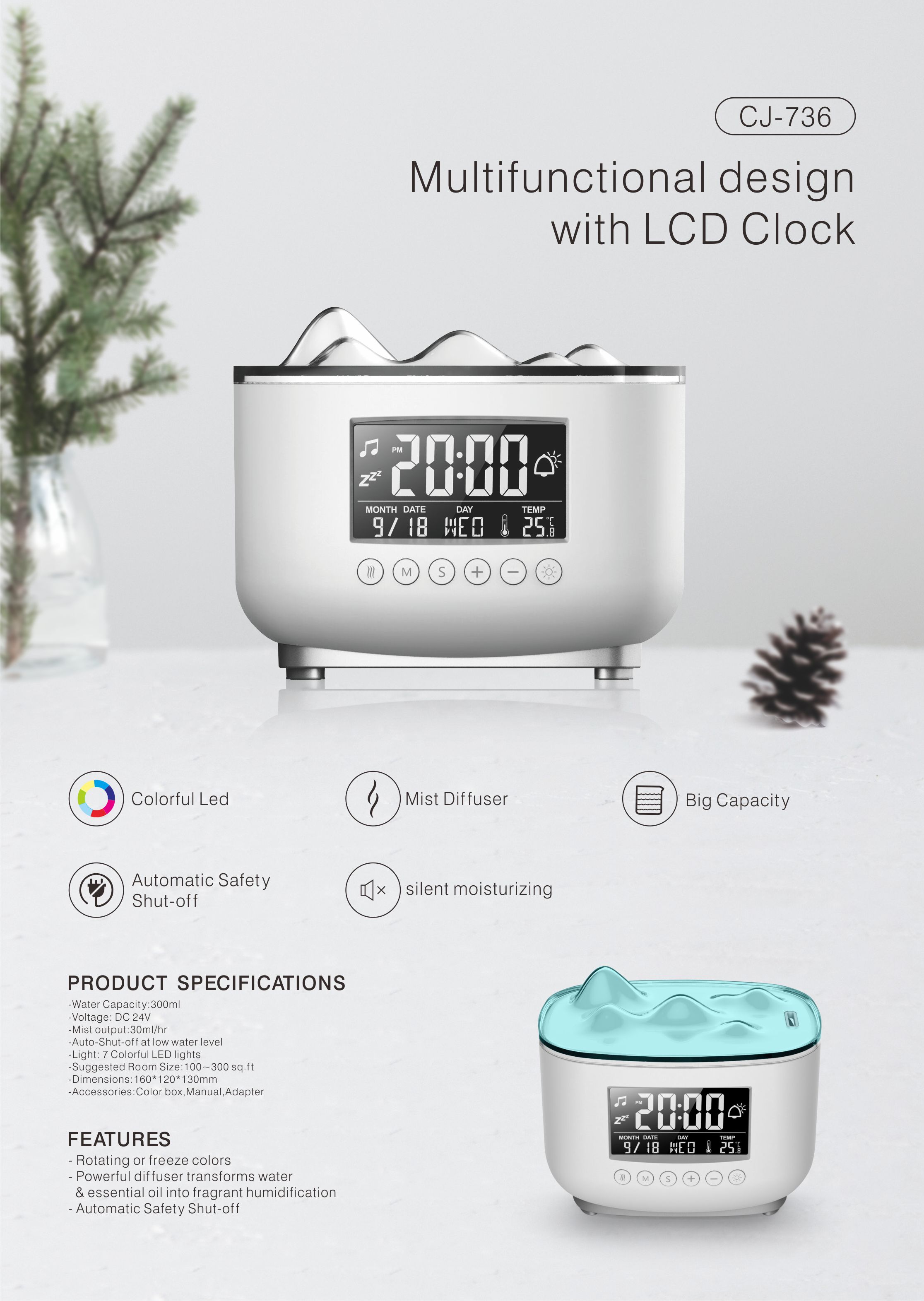 Iceberg LED Clock Alarm Design Aroma Diffuser Manufacturer-Design And Develop--Cost Solution Provider