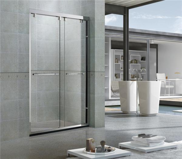 Bright Stainless Steel Profiles Sliding Shower Doors With Double Nano Clear