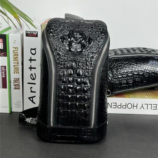 Authentic Crocodile Skin Men's Casual Chest Bag Small Travel Purse Genuine