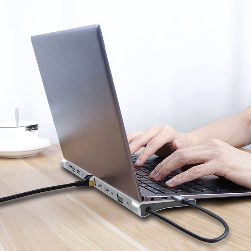 Enhanced Connectivity 12 In 1 USB C Type-C Hub Multiport Dock Station With Dual HDMI