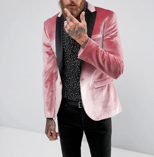Factory custom high quality mens Super skinny fit peaked lapels velvet blazer