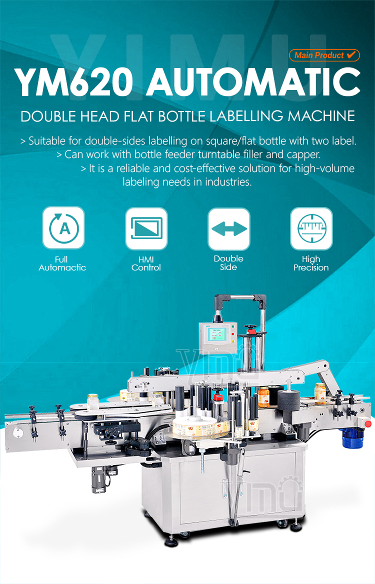 Double Sided Sticker Square Flat Bottle 2 Sides Labeling Machine Auto Lube Laundry Detergent Can