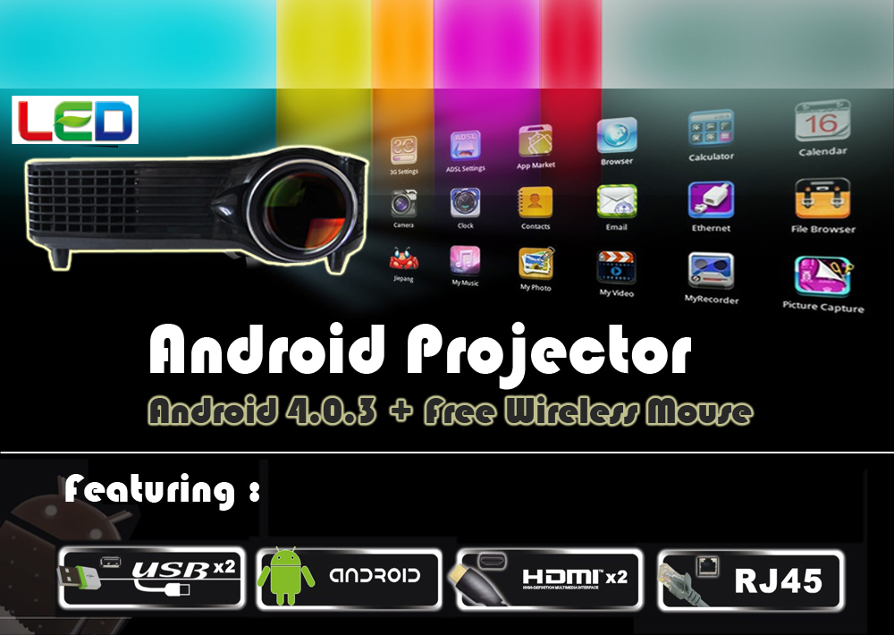 Professional Good quality LCD LED video projector Android HDMI USB SD for 3D Home Cinema