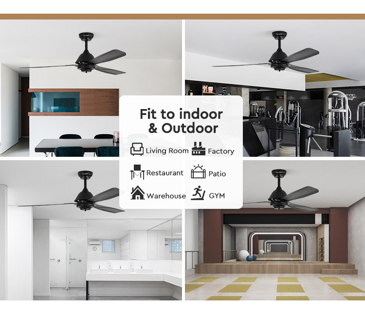 1stshine Ceiling Fan with 5 Speed Remote Control Standard Wind Black Metal Blades