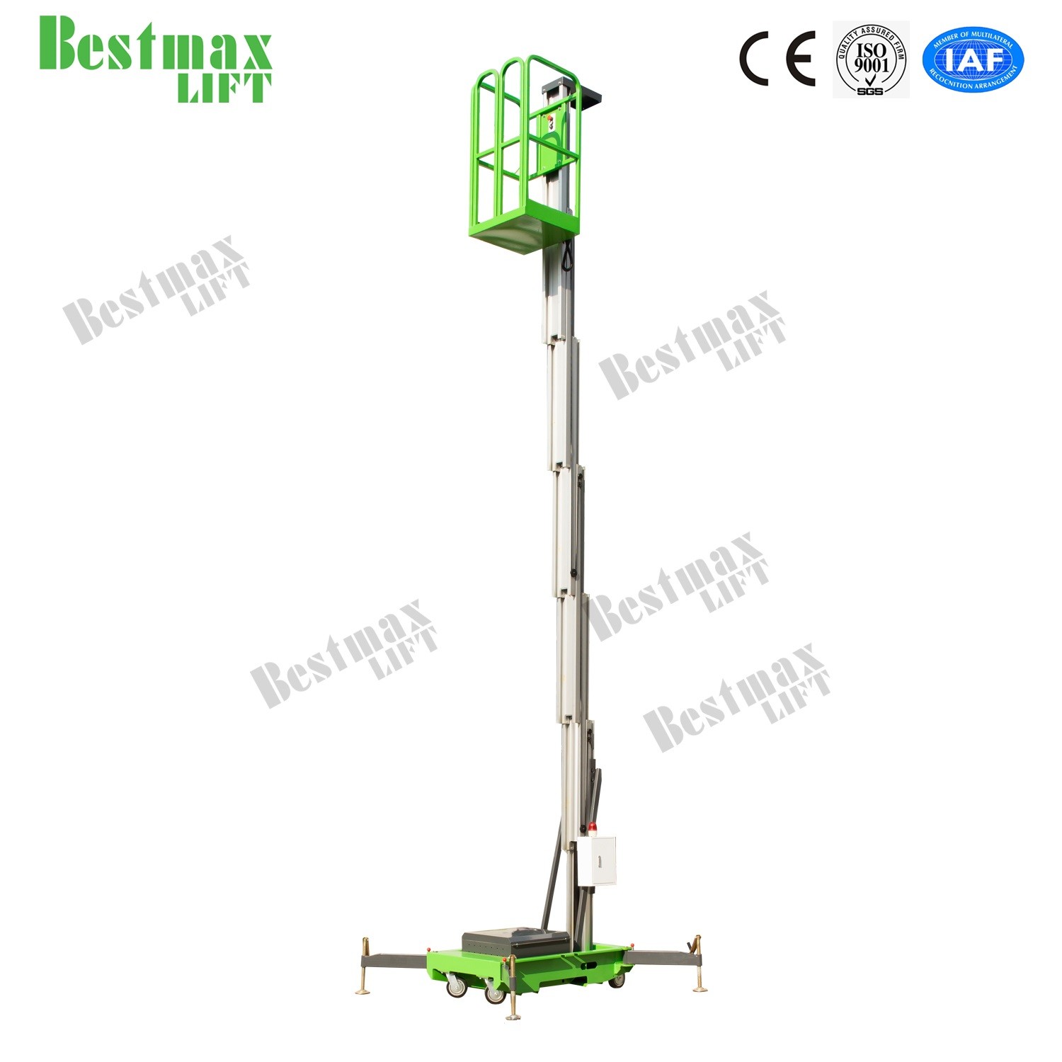 9 Meters 130kg Load Single Mast Lift , Aluminum Mobile Aerial Work Platform