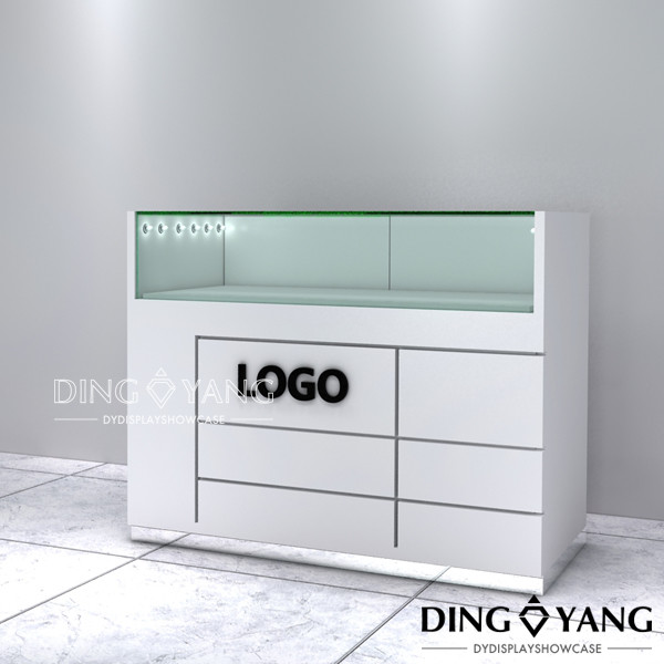 Showroom Glossy White Jewellery Shop Display Counters
