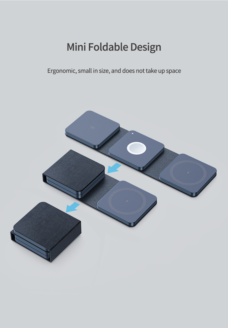 Foldable Wireless Charger with Aluminum Frame and Silicone Pad for Airpods and Apple Watch
