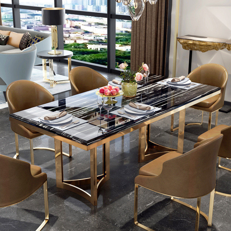 Light Luxury Simple Stainless Steel Marble Square Dining Table
