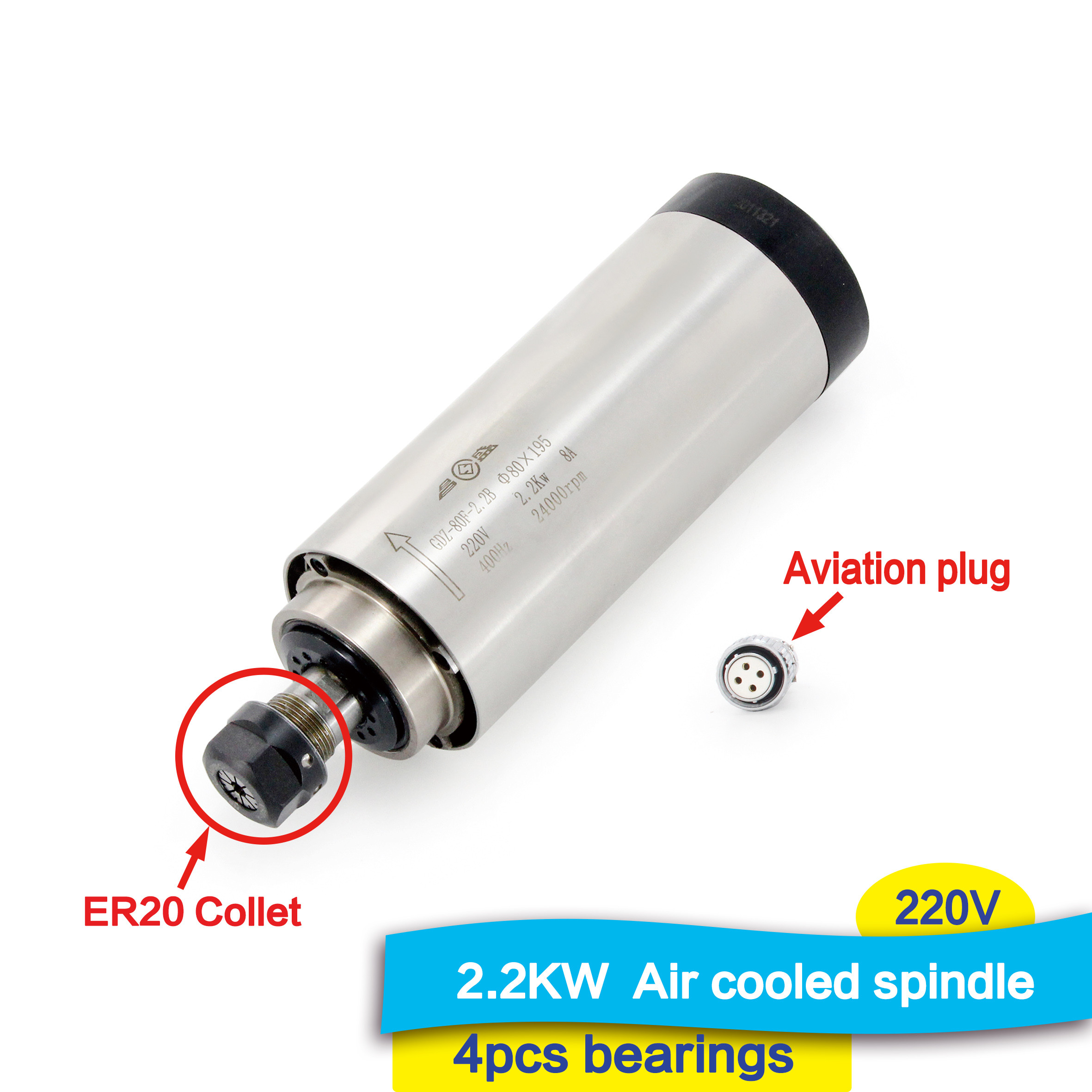 CNC Air Cooling Spindle Motor Kit ER20 4Bearings FL Inverter For Wood Engraving