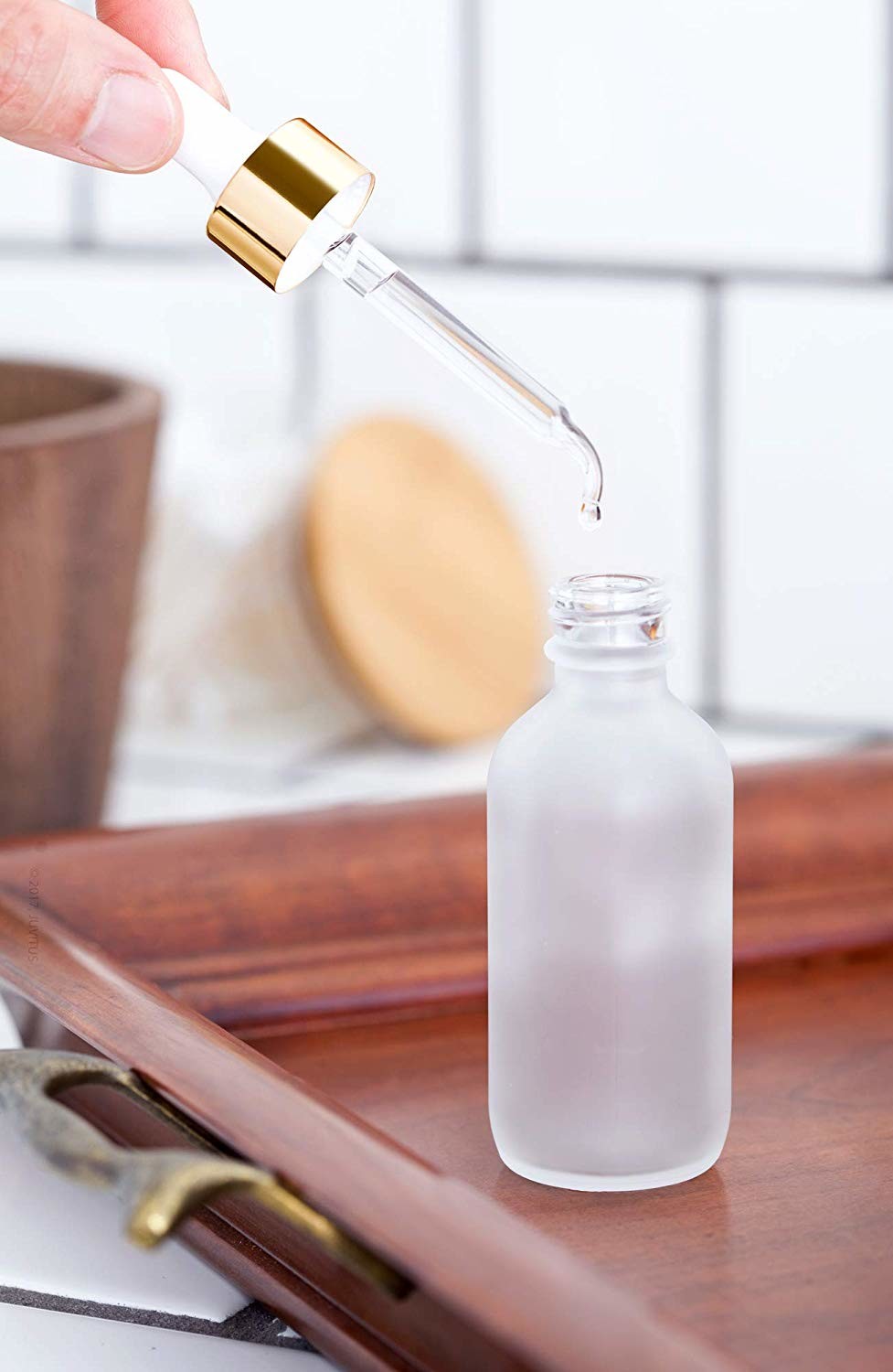 Refillable Essential Oil Glass Bottles With Gold Metal And Glass Dropper