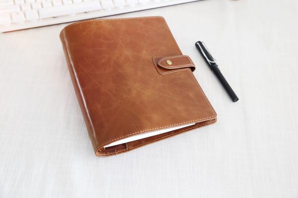 142x208mm Genuine leather snap fastener customized design Refillable 6 Ring