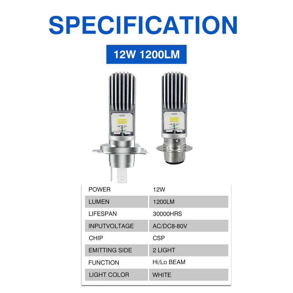 BA20D H6M P15D H4 Led Motorcycle Headlight Bulb 1200lm High Low Beam