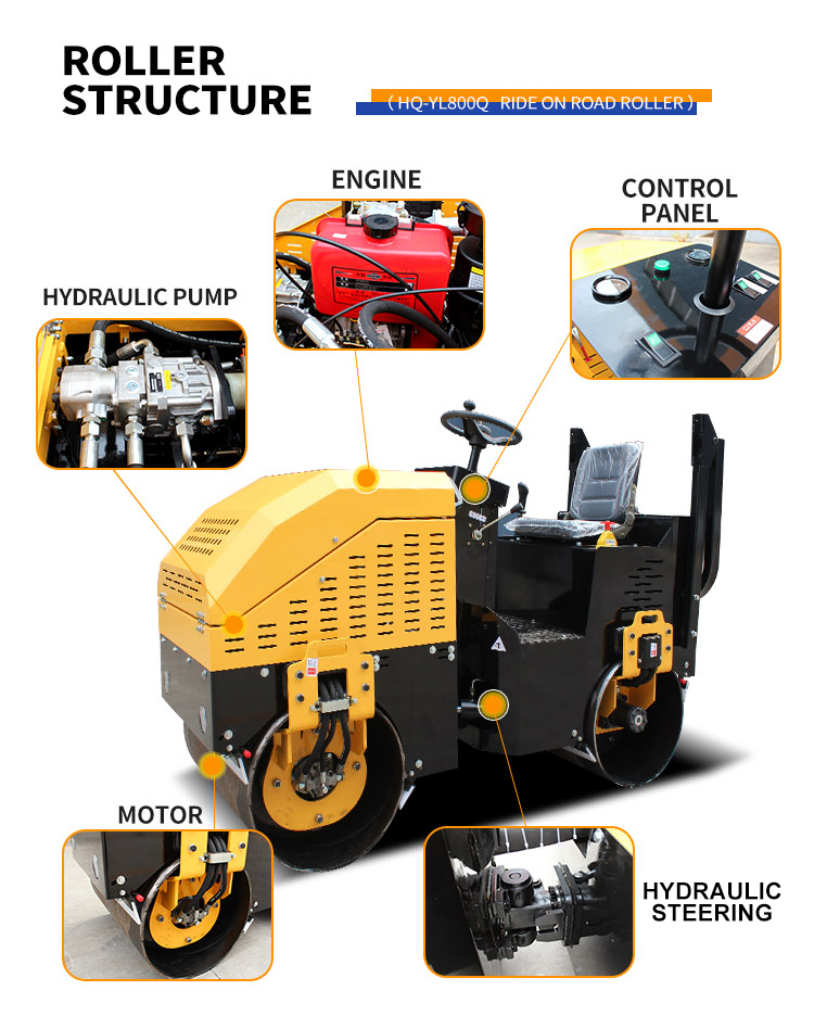 Road Construction Euipments YL800 Full Hydraulic 1.2 Ton Drum Diameter 530mm Roller