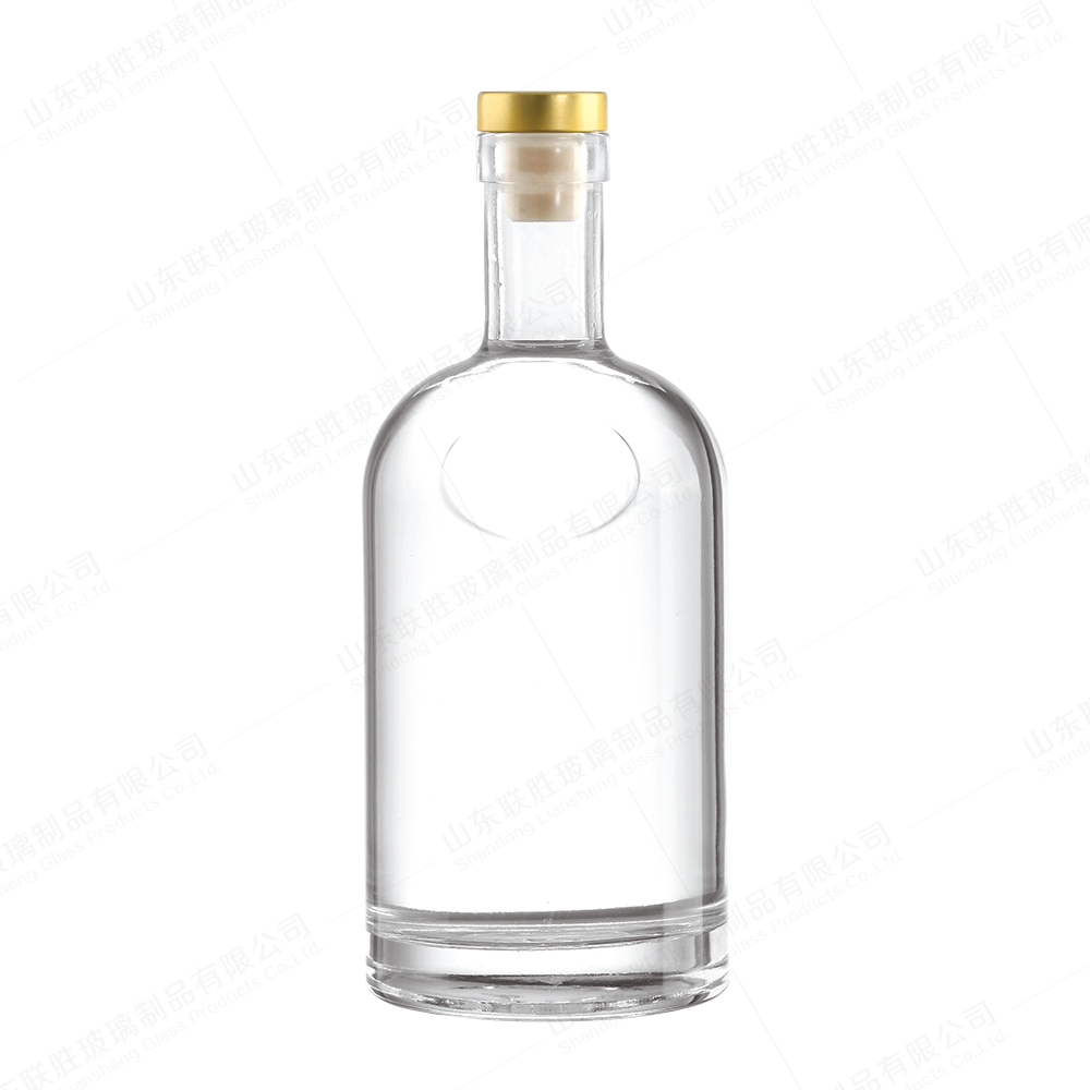 Custom Cylindrical Clear or Frosted Whiskey Vodka Brandy Gin Rum Tequila Wine Bottle with Cork