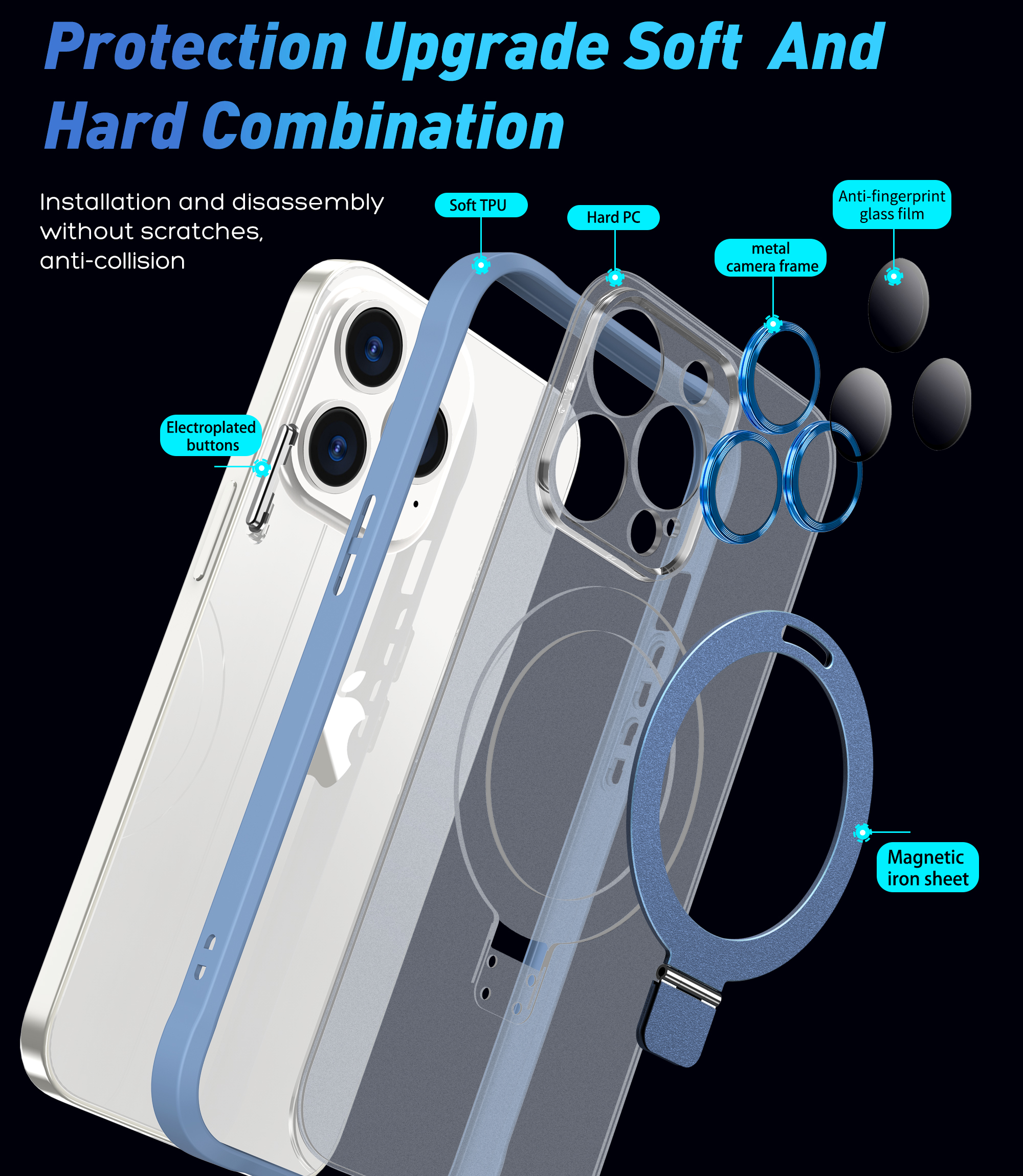 Matt Skin Full Lens Cover Anti Slip Magnetic Wireless Charger Phone Case for iPhone 14 Pro 14 Pro Max Kick Stand and Shockproof