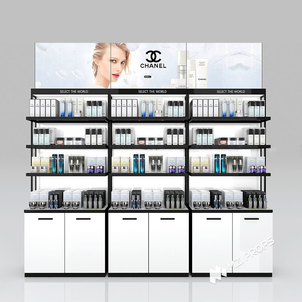 KLNS-R2 Translucent Panels Skincare Display Cabinet with Black Aluminum Slots