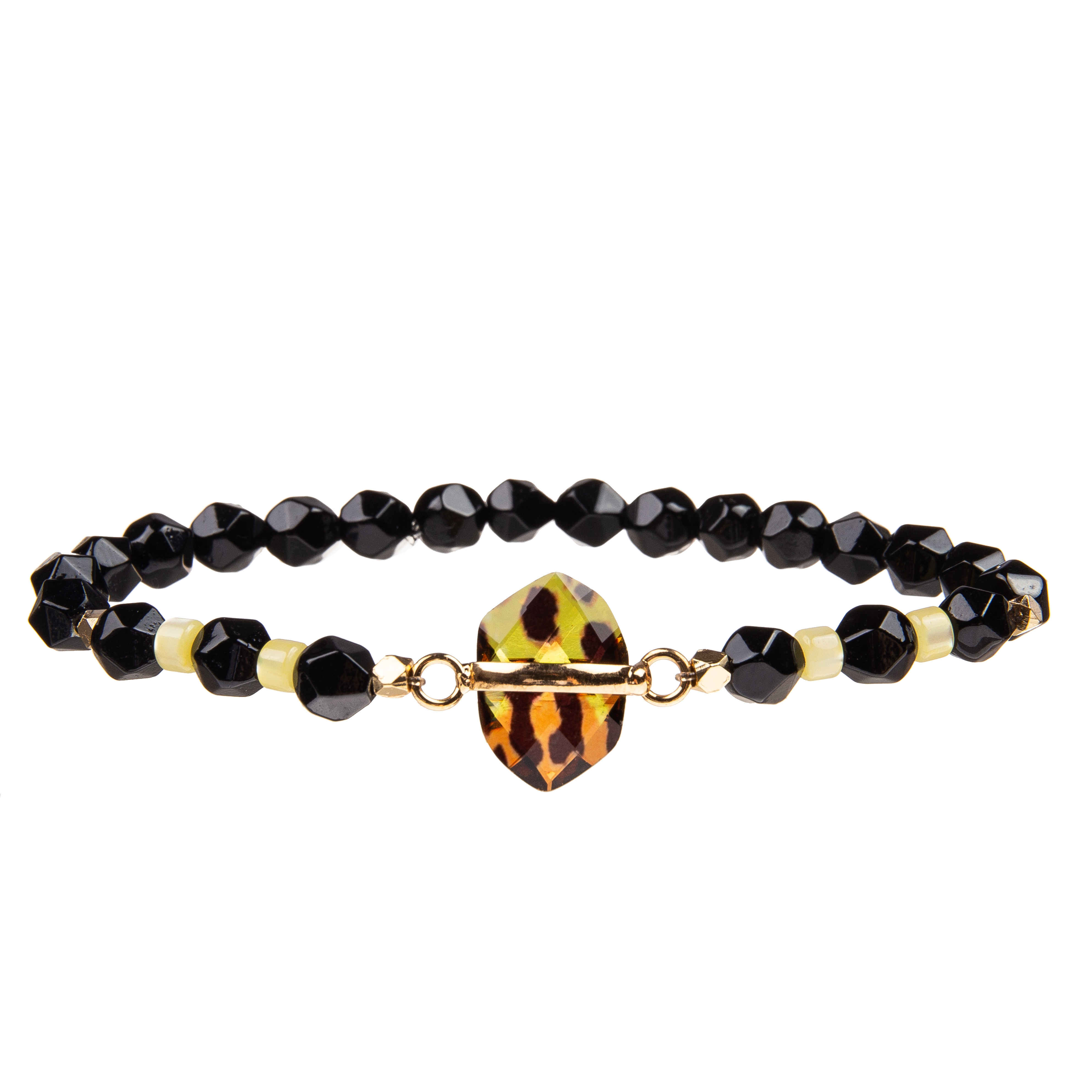 Handmade Gallstone Faceted Beads Bracelets With Gold Plated Irregular Crystal