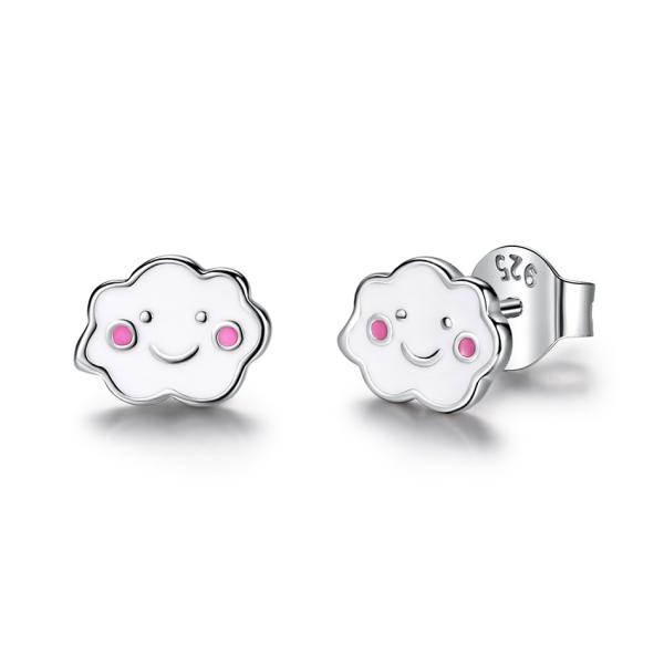 Rhodium Plated 925 Silver Clouds Enamel Stud Earrings for Baby Children Little