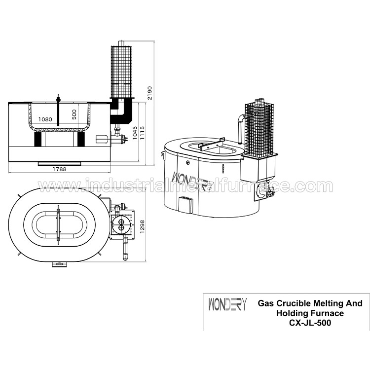 300 To 1000 Kg Aluminum Oval Crucible Gas Fired Melting Furnace For Die Casting Process