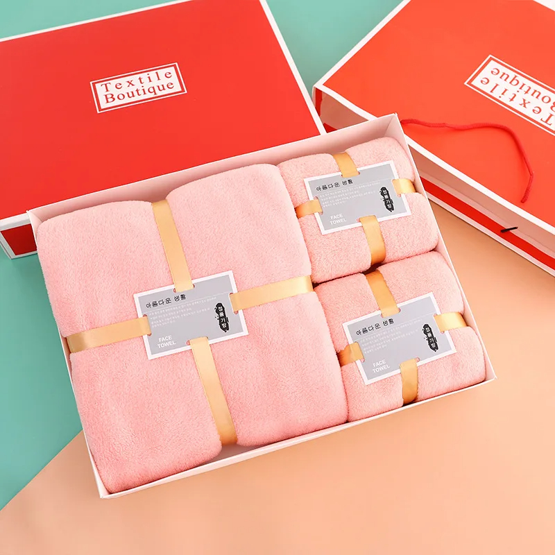 Thick Coral Fleece Soft Absorbent Microfiber Towel Set 1 Set 35*75 70*140 Custom Logo