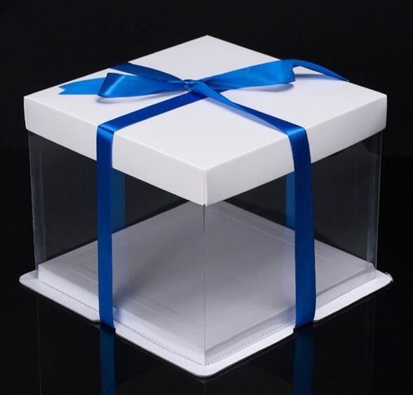 Wholesale custom Paper Cookies packing Cake Box with PVC window,Wholesale Plastic Square Birthday Wedding Packaging Clea