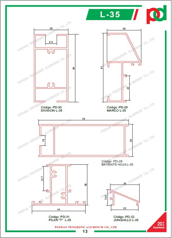 0.15mm T5 Temper Wood Finish Aluminium Profiles For Bolivia Series L20 L25 L32 L5000