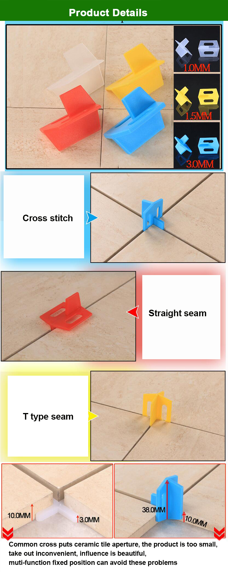 Reusable T-shaped Straight Cross Universal Multifunctional Tile Spacer Tile Leveling System Tools