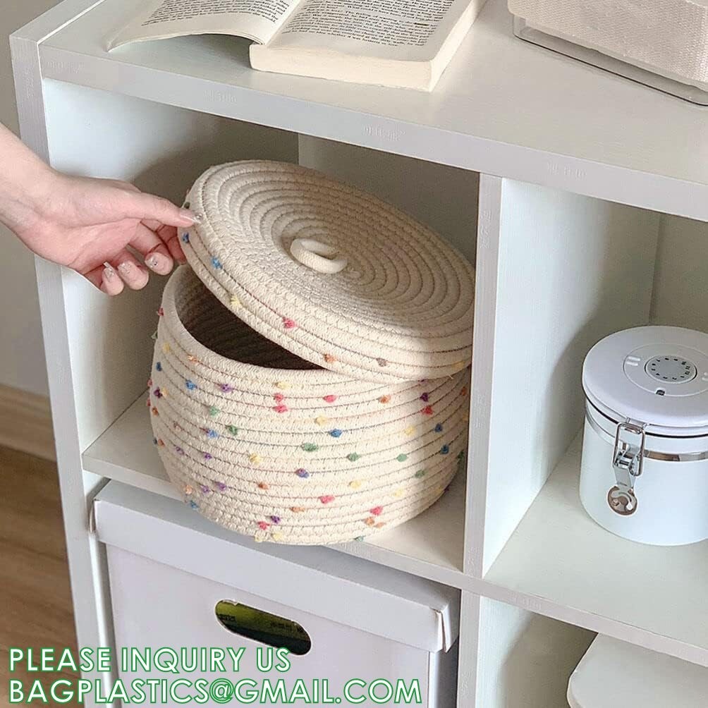 storage Basket Decorative Rope Basket Wooden Bead Decoration For Blankets,Toys,Clothes,Shoes,Plant Organizer Bin
