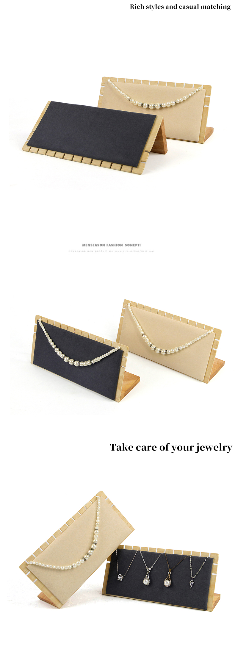 Notched Edge Multipurpose Wooden Jewelry Display Rack Stand for Pendant Earrings