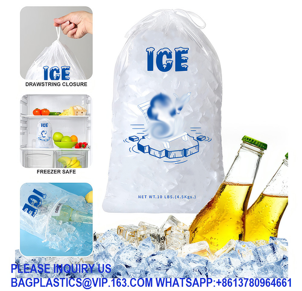 8 Lb. Plastic Ice Bags With Cotton Draw String 11 X 19 Inch Heavy-Duty Plastic Ice Storage Bags With Draw String