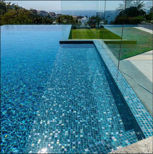 Bathroom Shower Spa Pool Mosaic with Iridescent Dark Blue Green Rainbow Symphony