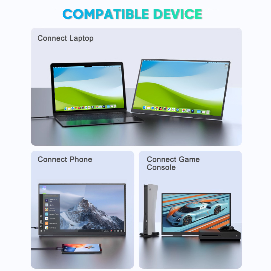 PS5 Gaming 13.3inch Portable Monitor SRGB USB Type C Laptop Dual Screen