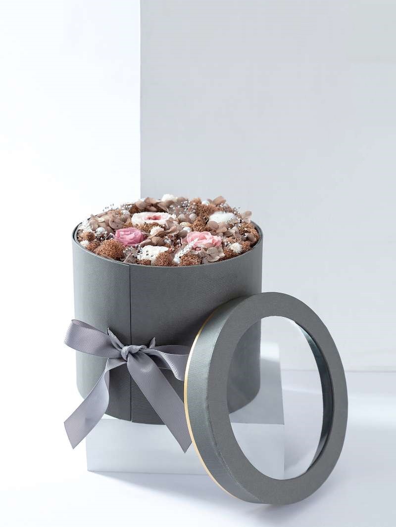 Matte Glossy Lamination Round Flower Box Floral Packaging With Clear PVC Window