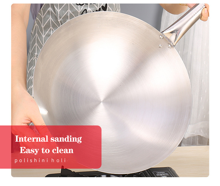 Thickened Stainless Steel Non Stick Chinese Wok Double Ear Non Coating Round Bottom