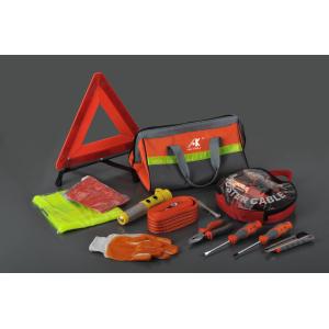 China 13 pcs auto emergency kit ,with booster cable,trailer rope,reflective vest ,gloves on sale
