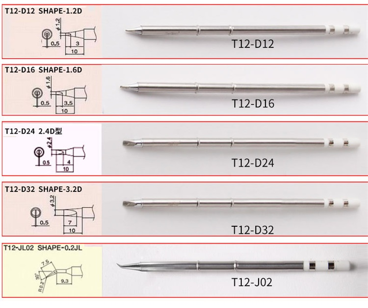 Lead Free Automatic Soldering Robot Tips T12-BC1 Series Stainless Color