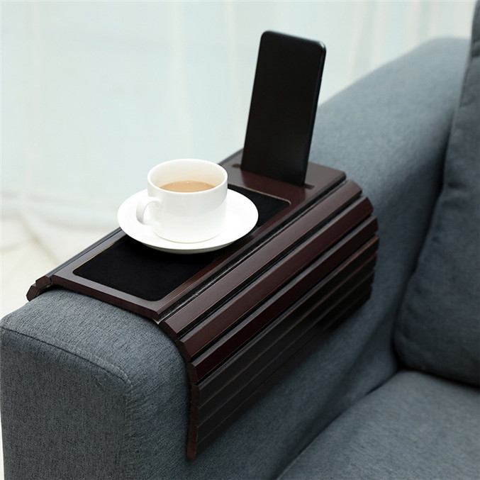 Hot Selling Portable Sofa Table Tray Bamboo Couch Arm Sofa Tray Armrest Tray With Anti Slip Pad