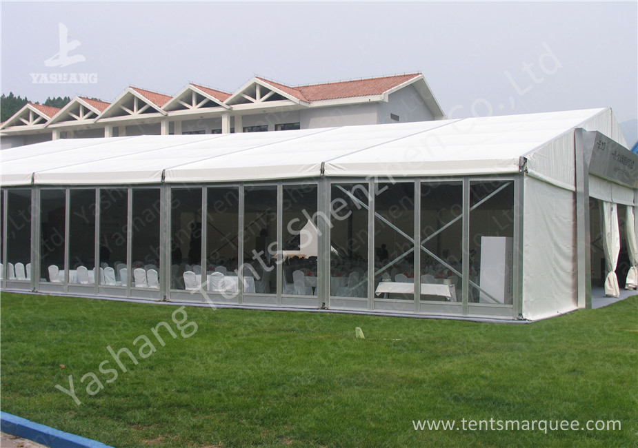White Fabric Top Outdoor Event Tent , Aluminum Profile Hard Glass Wall Tent