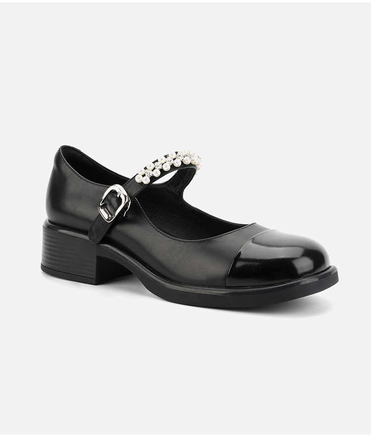 Round Head Wrap Toe Womens Leather Flat Shoes Black And White Stitching