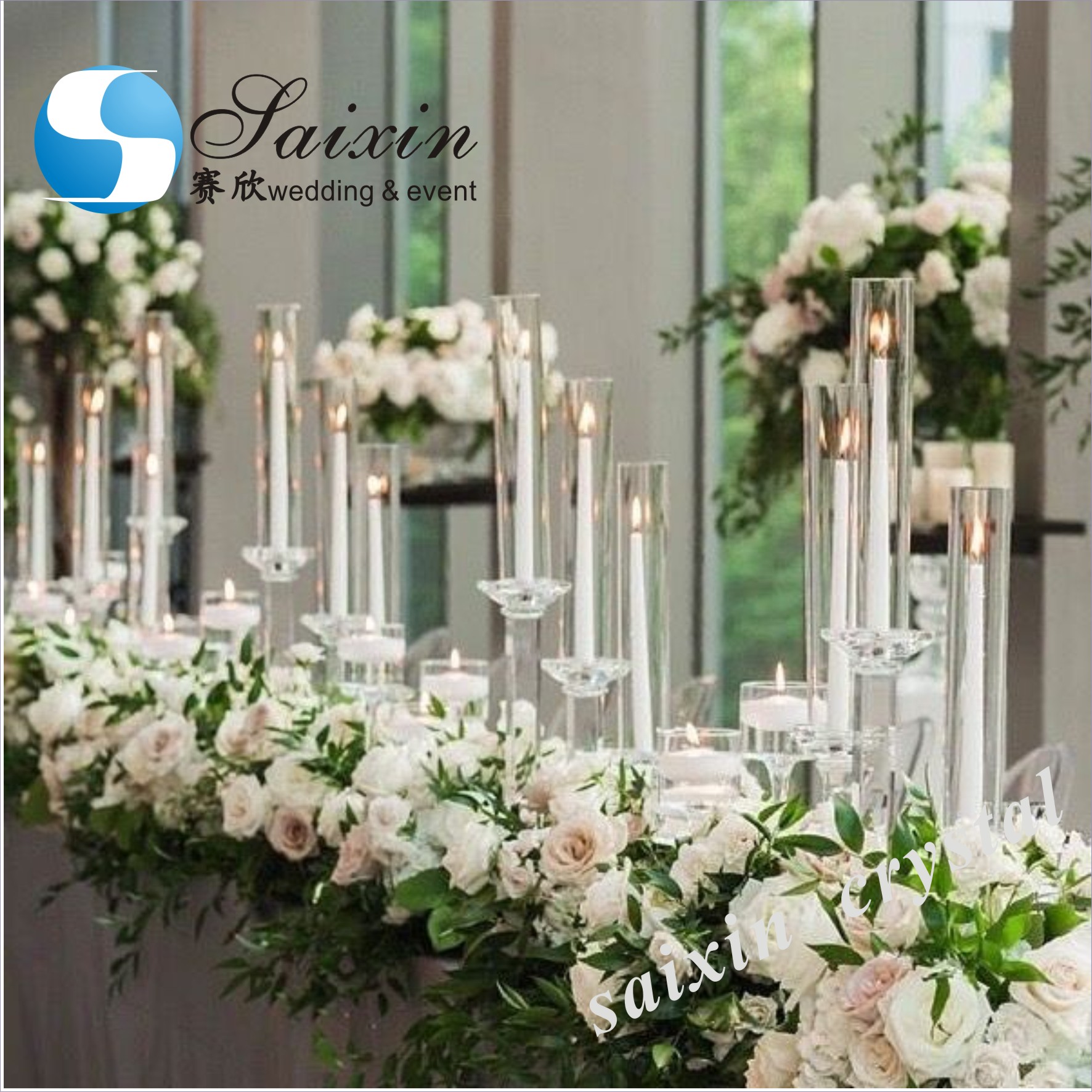 Gorgeous 3 piece set crystal candle holder for wedding decoration