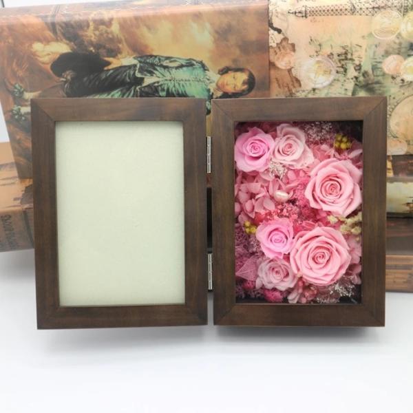 Natural Everlasting Preserved Flower Red Rose Gift Wood Photo Frame for Wedding