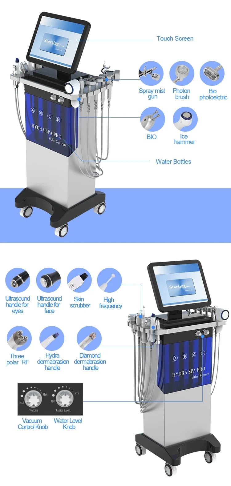 300W Professional Hydrafacial Machine 14 In 1 Hydra Dermabrasion Facial Machine 1Mhz