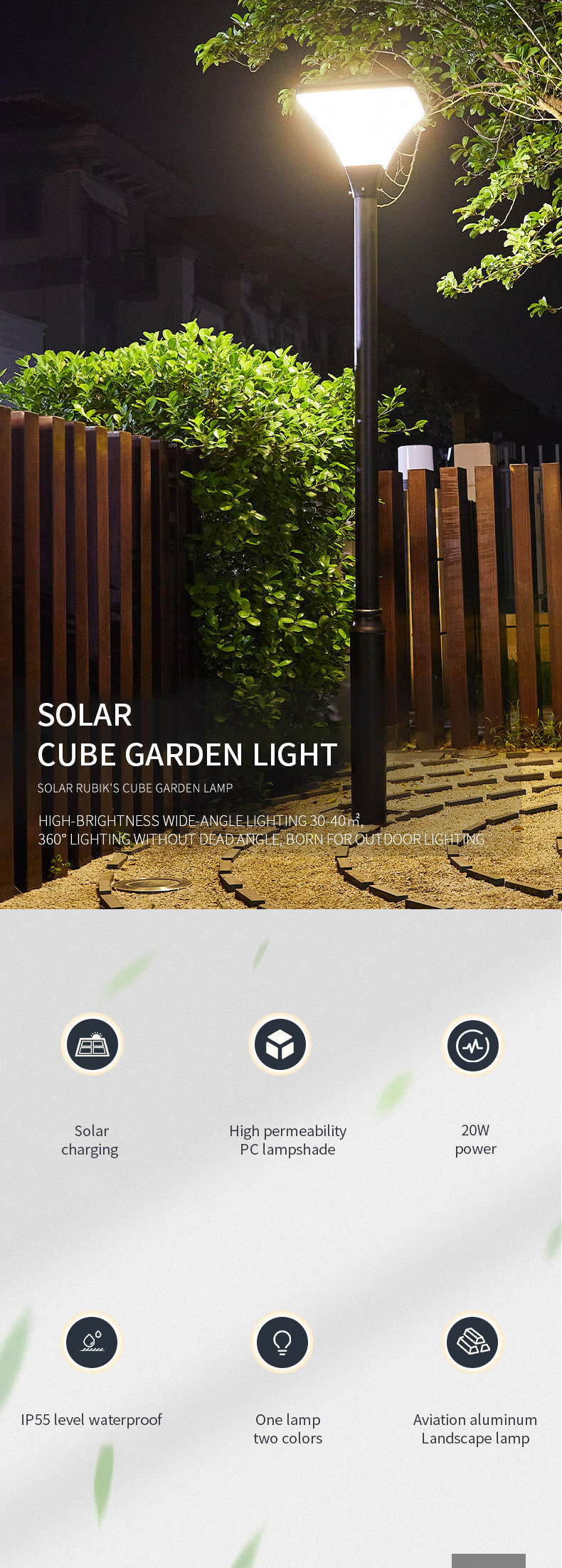 20w 30W LED Solar Panel Garden Pole Lights For Outside Shed Yard