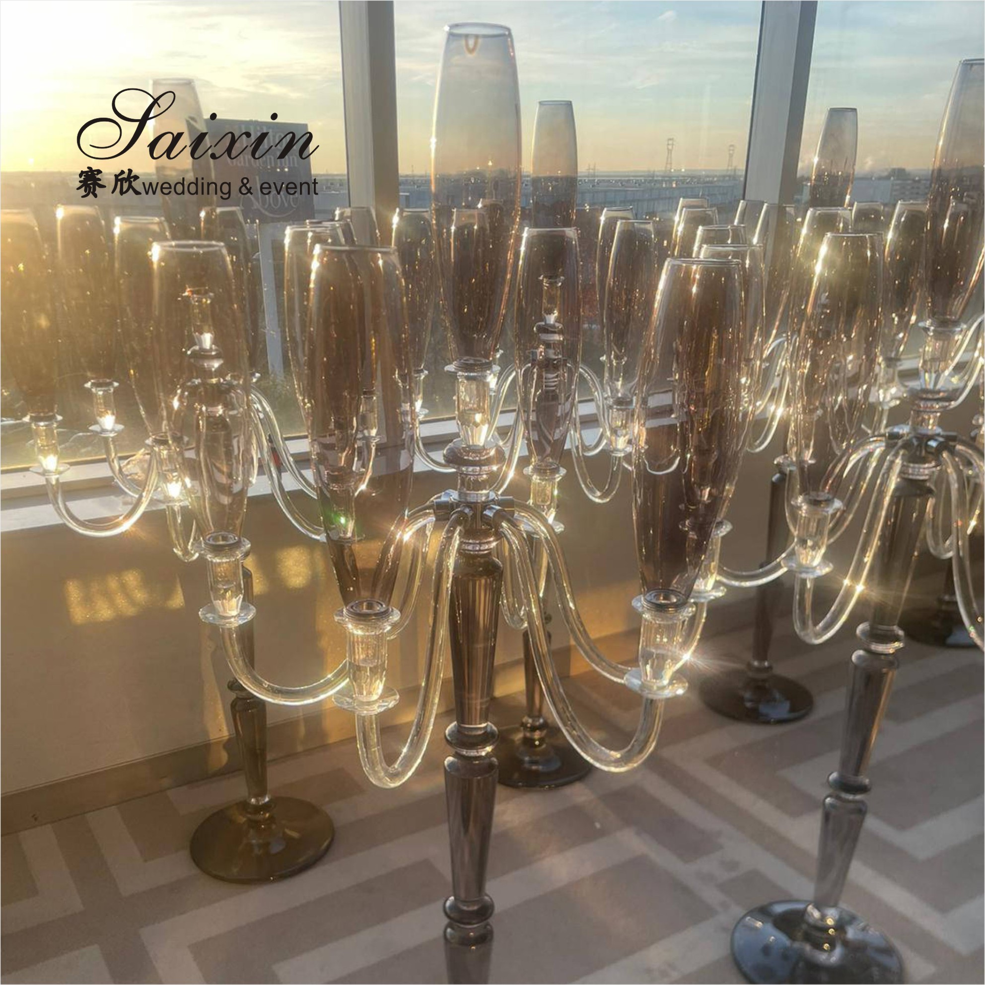 ZT-593B New shiny large 7 arms crystal candelabra for wedding table decoration