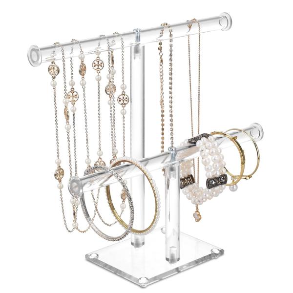 Two Tiered T Bar Acrylic Display Rack Jewelry Display Stand For Showcasing
