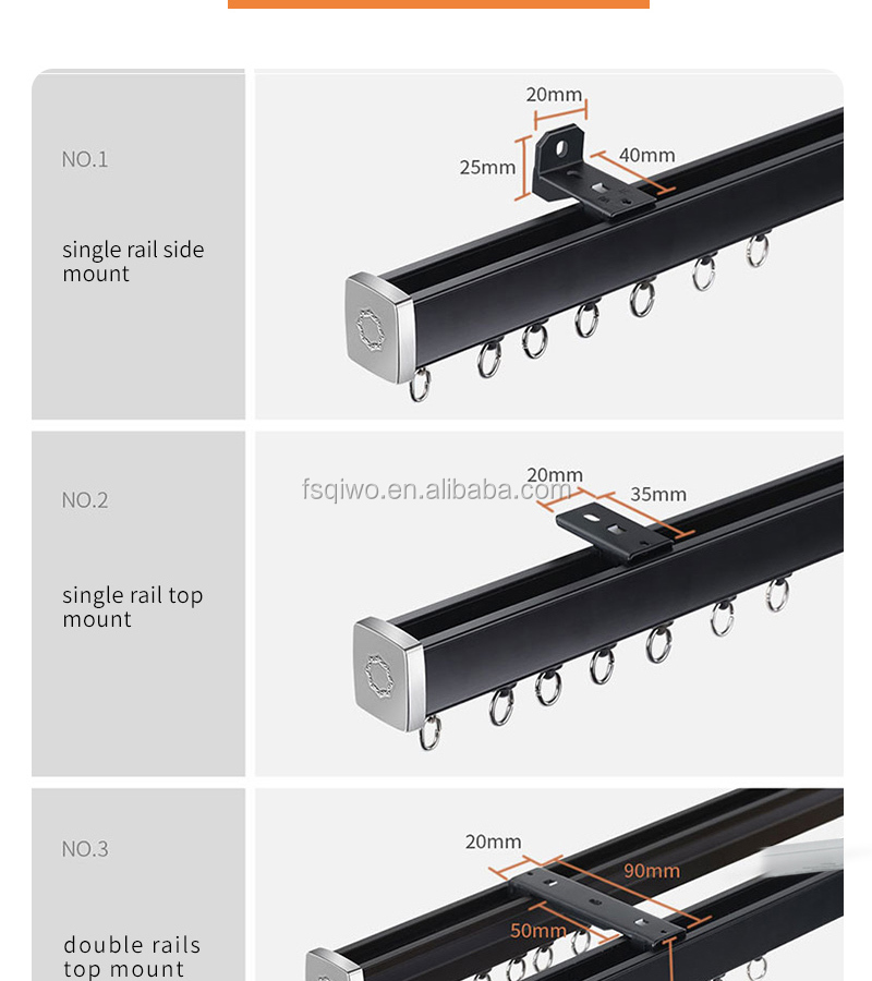 Ready ship supply white black color single double ceiling mounted aluminum curtain track