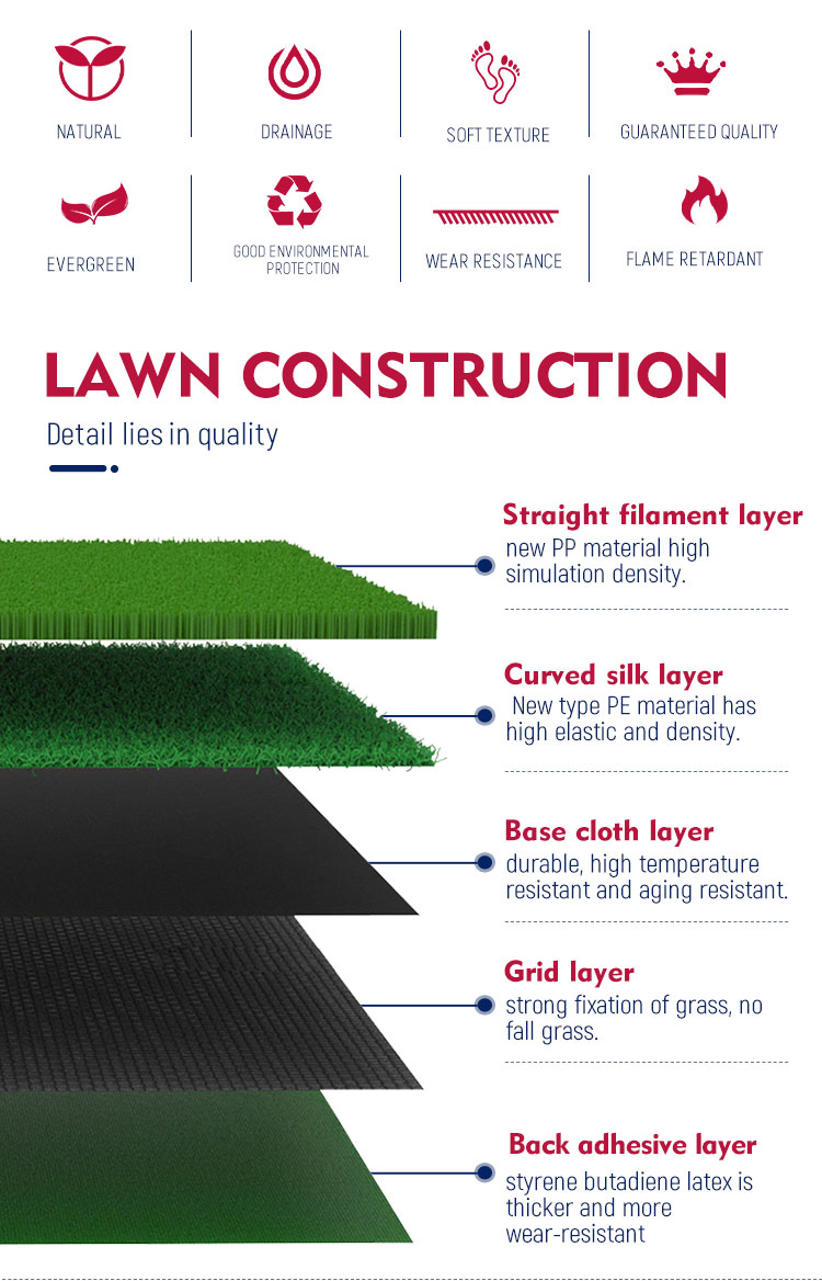 Synthetic Carpet Artificial Grass With 40mm Pile Height Home Garden Decoration